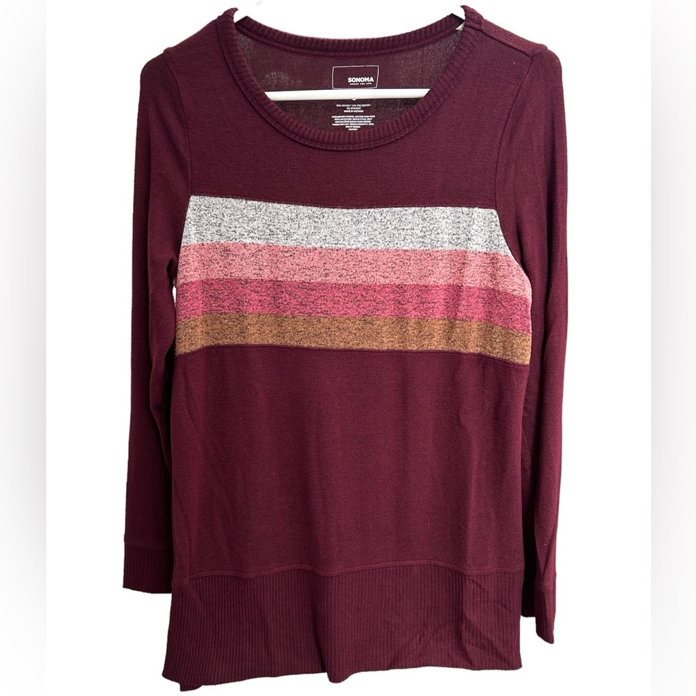 Sonoma Burgundy Striped Tunic Sweater